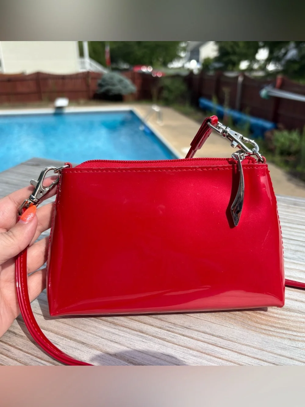 Beijo Shiny Red Patent Wristlet, Crossbody, Shoulder Purse Mini